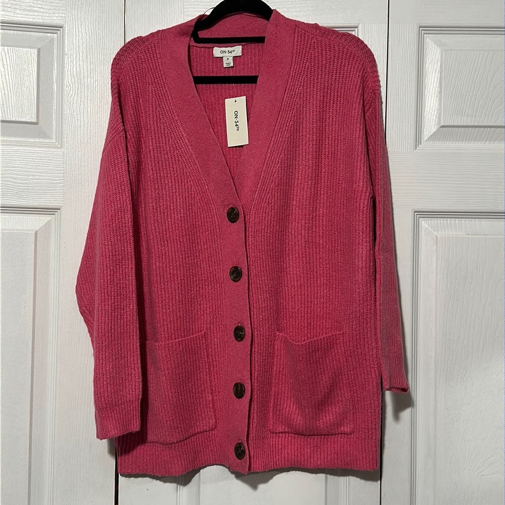 On 34th Pink Button Up Sweater Cardigan